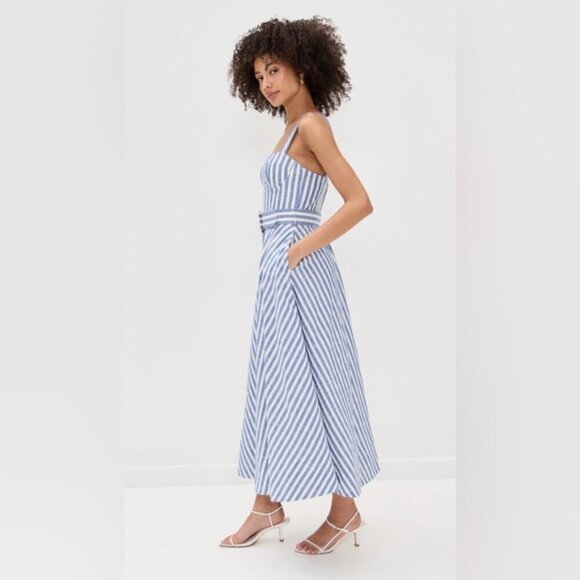 NEW Cara Cara Calypso Midi Dress Ivory Blue Striped Seersucker | US 6 UK 10 - Picture 3 of 14